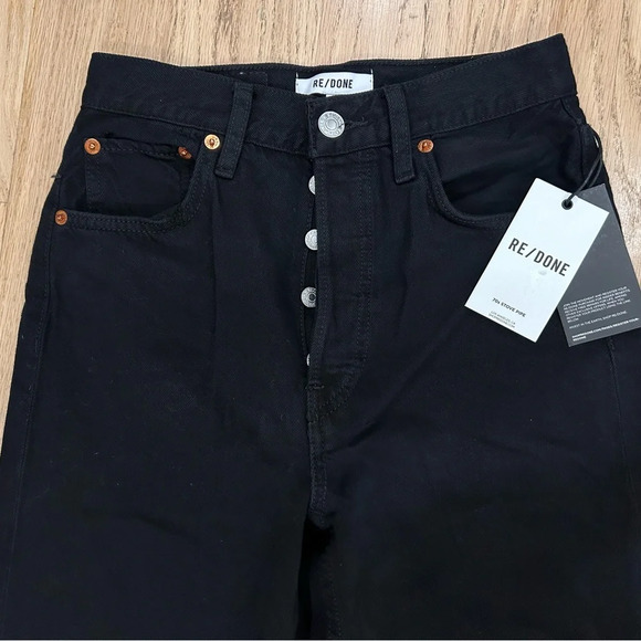 Re/Done 70s Stove Pipe Ultra High Rise Wide Leg Jeans Black Denim Size 24 $298 - Picture 11 of 12